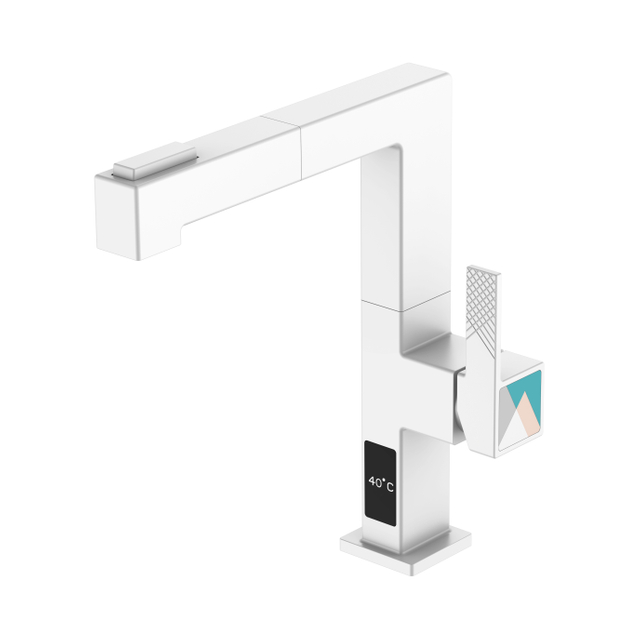 Temperature Pull Down Kitchen Faucet White Stainless Kitchen Faucet with Sprayer