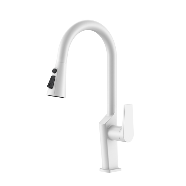 Matte White Square Design Pull Down Kitchen Faucets Modern Kitchen Faucets