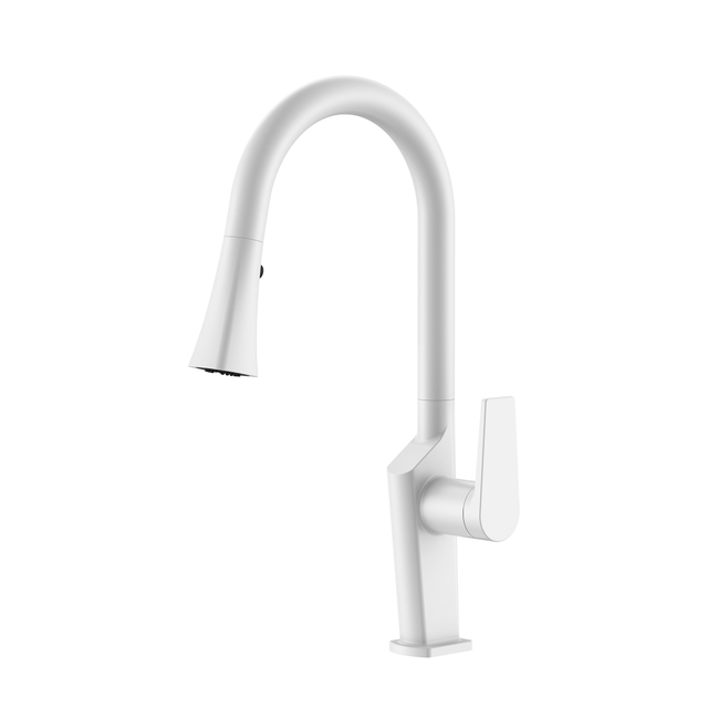 Kitchen Faucets Matte White Pull Down Kitchen Faucet in Square Shape