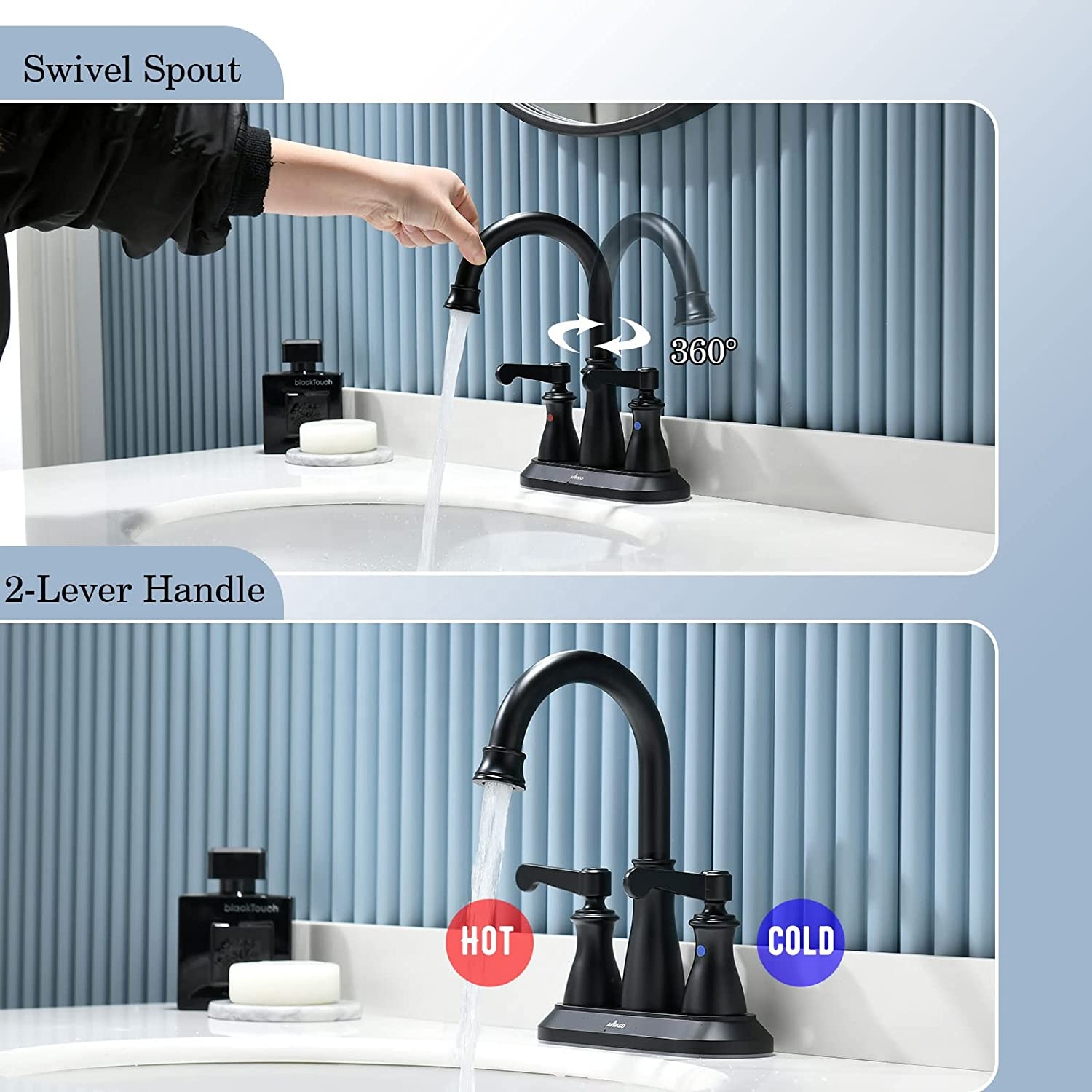 APS133-MB 3 Hole Classic Basin Faucet Black Bathroom Sink Faucet Double Handle Bathroom Faucet