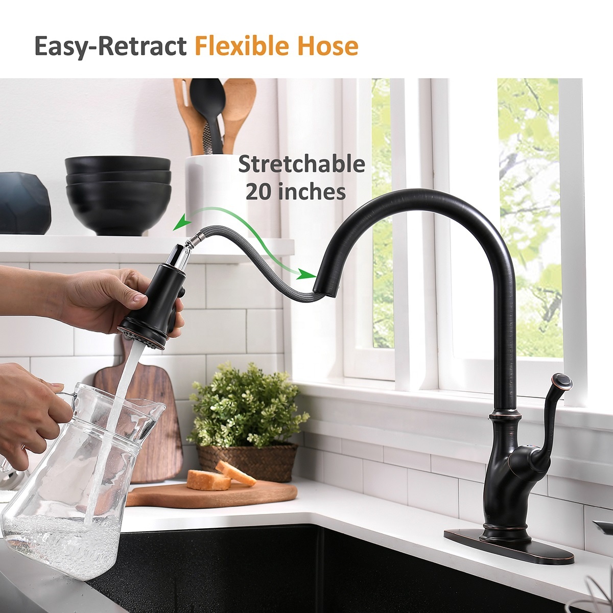 APS175-ORB American Style Oil Rubbed Bronze Kitchen Faucet Single Handle Pull Down Kitchen Faucet