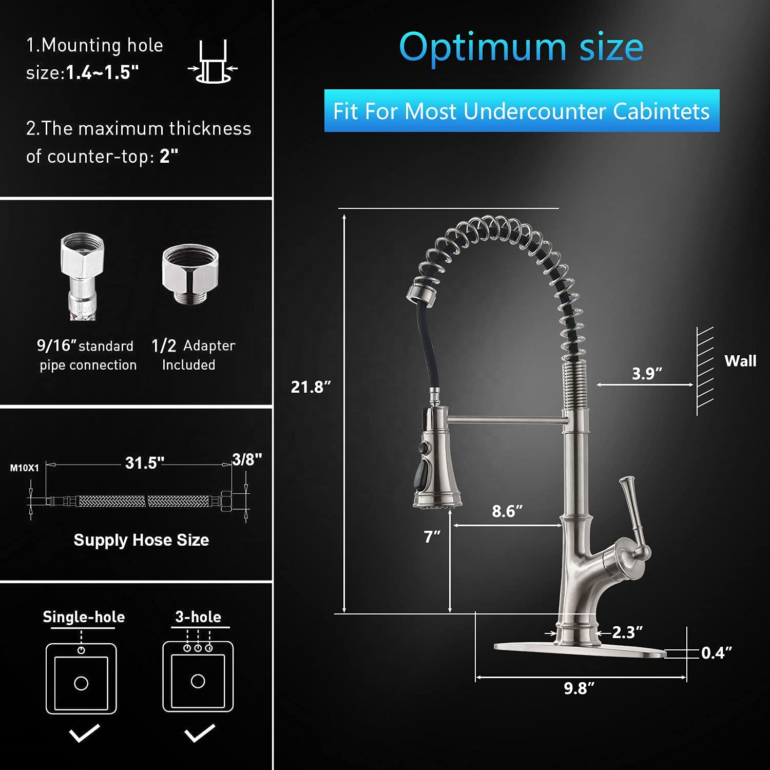 Spring Loaded Kitchen Sink Mixer Tap Faucets Brushed Nickle Faucet With Base Plate Kitchen Sink Faucets