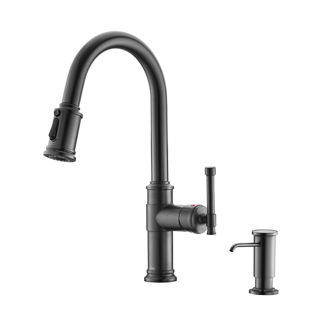 Black Stainless Steel Antique Pull-Down Kitchen Faucet with Soap Dispenser