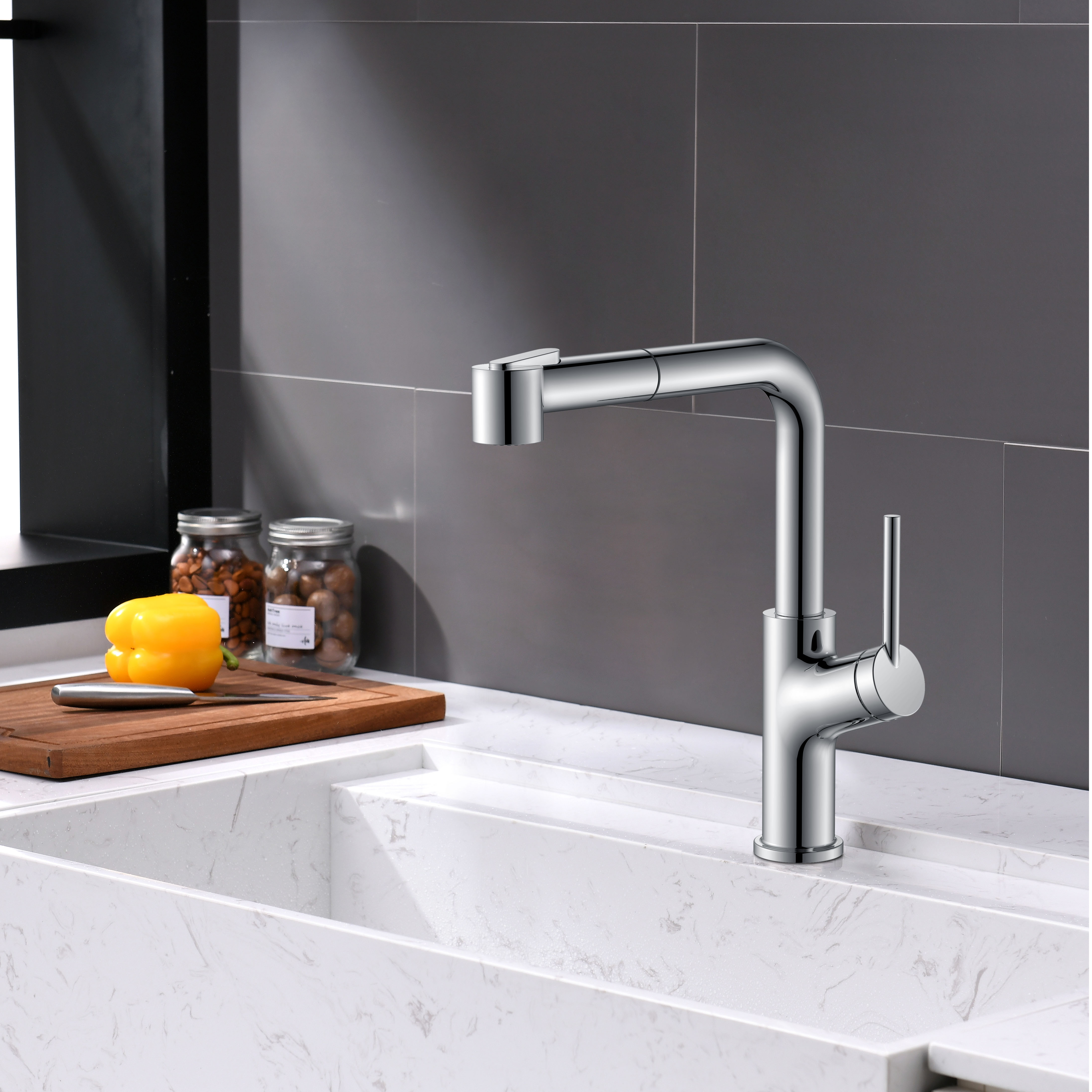 Chrome Modern Kitchen Faucets Single Handle Kitchen Faucet