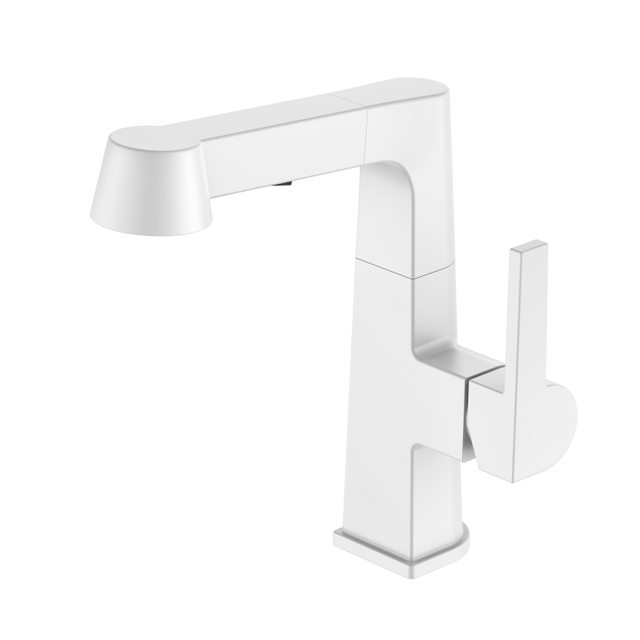 Square Adjustable Hieght White Bathroom Faucet Pull Out Bathroom Faucet