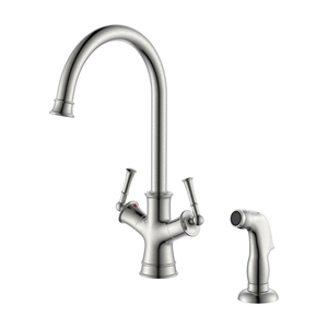 Two Handle Kitchen Faucet 2 Hole Brushed Nickel Kitchen Faucet with Side Sprayer