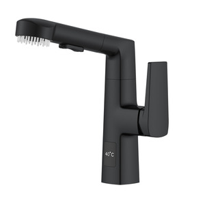 Square Shape Matte Black Pull Out Bathroom Faucet with Hair Brush