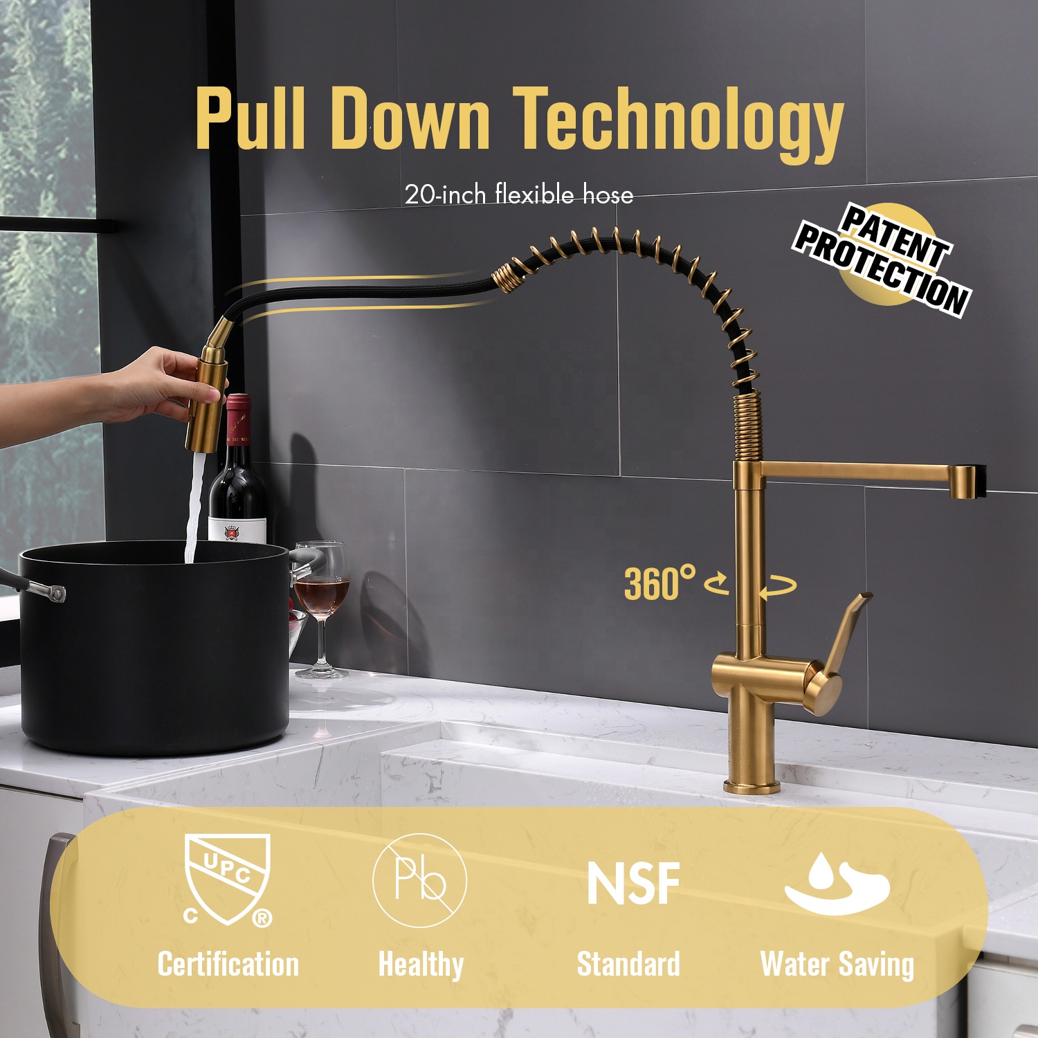 Faucets Mixers & Taps Faucet Kitchen Modern Brush Brass Faucet Gold Kitchen