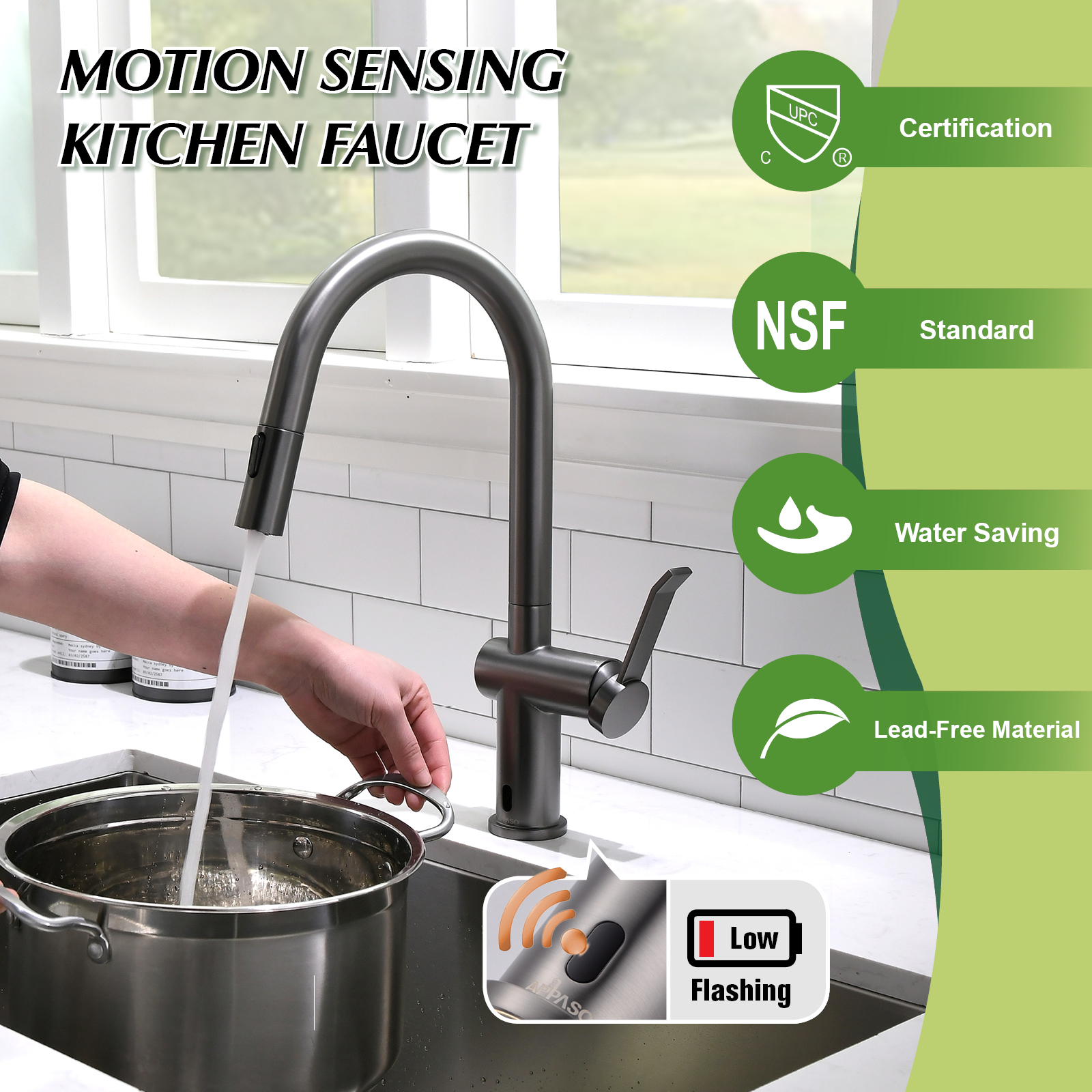Favorable Price Contemporary Commercial Style Sensor Touch-less Kitchen Faucet Pull Down