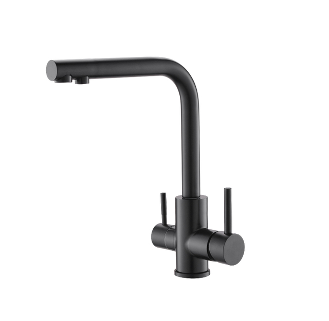 Pull Out Sprayer Kitchen Double Handle Faucet Water Purifier Kitchen Faucet In Matte Black