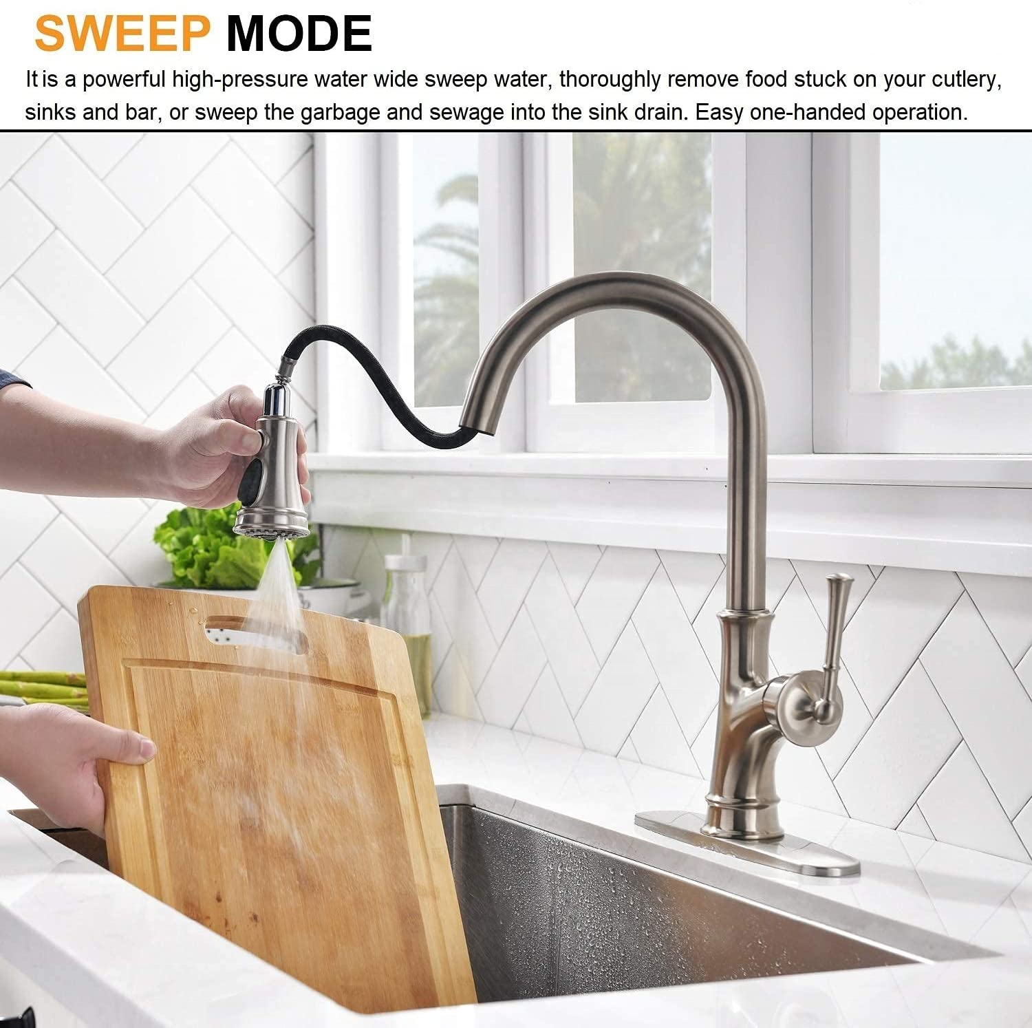 APS133-BN UPC Kitchen Faucet Goose Neck Faucet Stainless Single Handle Pull Down Kitchen Faucet