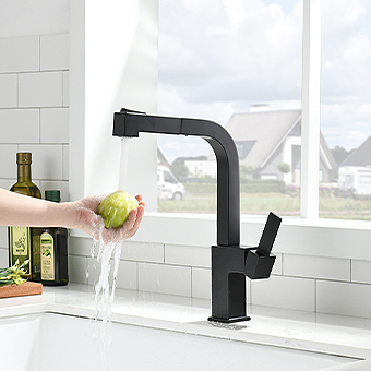 Chrome Square Kitchen Faucet Pull-Out