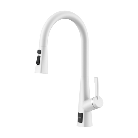Temperature Display Pull Down Kitchen Faucet Matte White Kitchen Faucet
